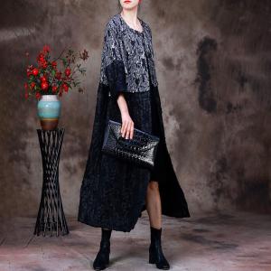 Stereo Jacquard Black Coat Dress Modest Cotton Coat