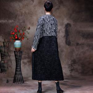 Stereo Jacquard Black Coat Dress Modest Cotton Coat