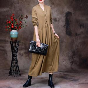 Fall Fashion Twist Knot Dress V-Neck Elegant Jersey Dress