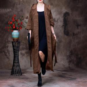 Bubble Sleeves Hooded Coat Plus Size Wool Tied Coat