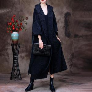 Bubble Sleeves Hooded Coat Plus Size Wool Tied Coat