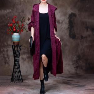 Bubble Sleeves Hooded Coat Plus Size Wool Tied Coat