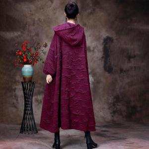 Bubble Sleeves Hooded Coat Plus Size Wool Tied Coat