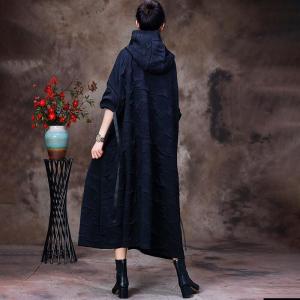 Bubble Sleeves Hooded Coat Plus Size Wool Tied Coat