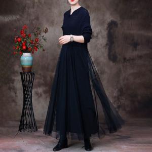 High-Waist Chinese Style Qipao Dress Sweater Mesh Dress