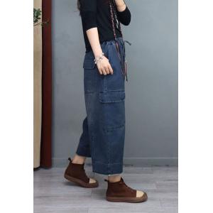 Side Pockets 90s Fringed Jeans Casual Baggy Jeans for Women
