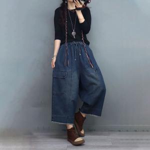 Side Pockets 90s Fringed Jeans Casual Baggy Jeans for Women