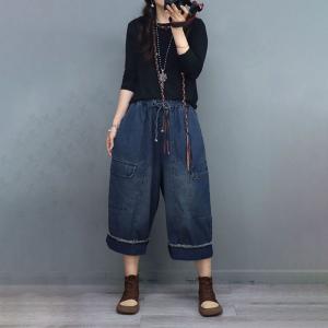 Side Pockets 90s Fringed Jeans Casual Baggy Jeans for Women