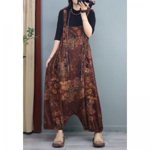 Fluffy Cotton Linen Harem Overalls Printed Plus Size Overalls