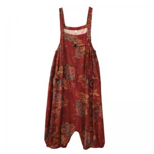 Fluffy Cotton Linen Harem Overalls Printed Plus Size Overalls