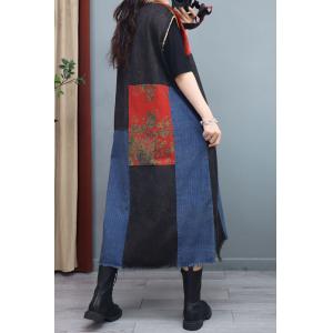 Linen Printed Patchwork Long Vest Midi Denim Vest Coat