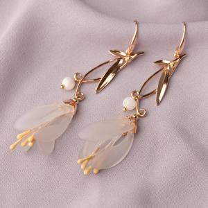 Pink Glass Flowers Chinese Earrings Chinese Pendant Earrings