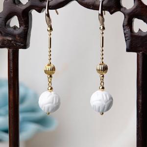 White Shell Bead Earrings Traditional Elegant Jewelry