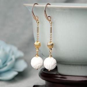 White Shell Bead Earrings Traditional Elegant Jewelry