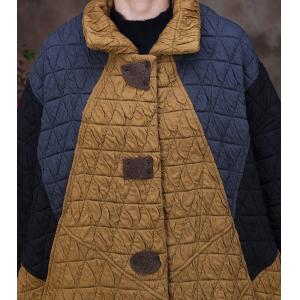 Detachable Collar Plus Size Quilted Coat Color Block Puffer Coat