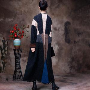 Color Blocks Unique Quilted Coat Elegant H-Shaped Coat