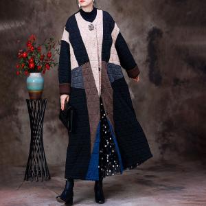 Color Blocks Unique Quilted Coat Elegant H-Shaped Coat