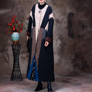 Color Blocks Unique Quilted Coat Elegant H-Shaped Coat