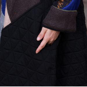 Rhombus Patchwork Black Caftan Plus Size Winter Quilted Dress