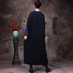 Rhombus Patchwork Black Caftan Plus Size Winter Quilted Dress