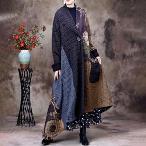 Asymmetrical Printed Large Quilted Coat Vintage Designer Coat