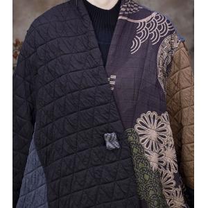 Asymmetrical Printed Large Quilted Coat Vintage Designer Coat