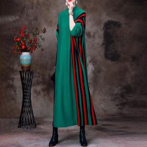 Color Contrasted Striped Dress Basic Mock Neck Dress