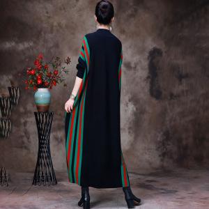 Color Contrasted Striped Dress Basic Mock Neck Dress