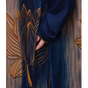 Lotus Printed Silky Flouncing Muumuu V-Neck Elegant Dress