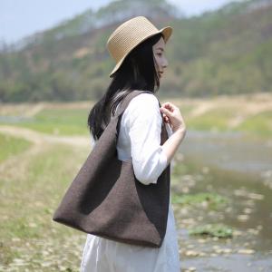 Basic Style Plain Cotton Linen Hobo Bag