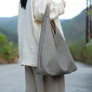 Basic Style Plain Cotton Linen Hobo Bag