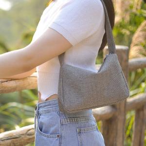 Chunky Linen Baguette Bag Mini Shoulder Purse