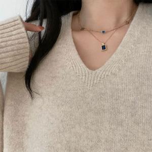 Ulzzang Square Blue Galaxy Titanium Pendant Neckpiece