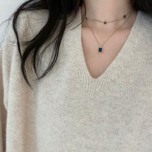 Ulzzang Square Blue Galaxy Titanium Pendant Neckpiece