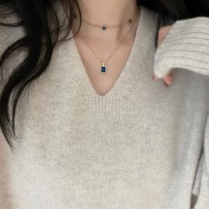 Ulzzang Square Blue Galaxy Titanium Pendant Neckpiece