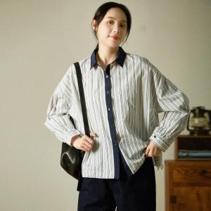 Vertical Striped Business Shirt Cotton Oversized Blouse