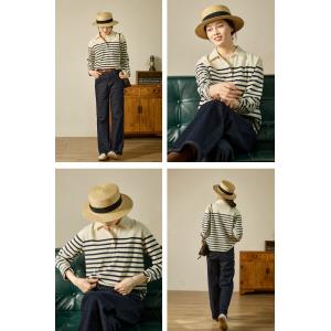 Casual Style Polo Shirt Cotton Striped Knit T-shirt for Women