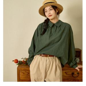 Blackish Green Oversized Shirt Soft Cotton Dressy Blouse