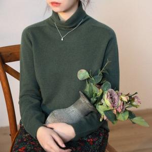 Basic Plain Turtleneck Sweater Soft Wool Jumper for Women