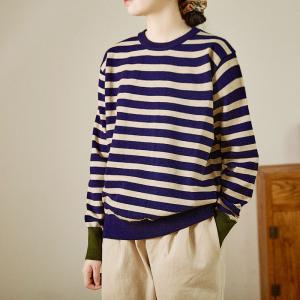 Chunky Striped Blue Sweater Modal Soft Pullover