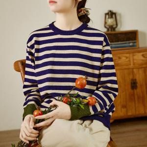 Chunky Striped Blue Sweater Modal Soft Pullover