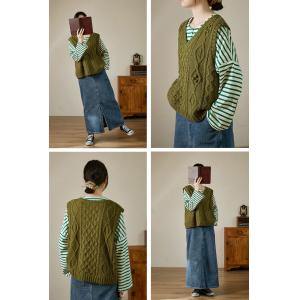 Preppy Style Chunky Knit Vest Woolen V-Neck Sweater Vest