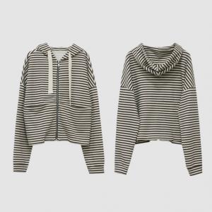 Coffee Striped Hoodie Jacket Cotton Knitting Coat