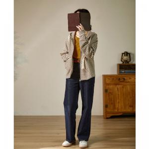 Coffee Striped Hoodie Jacket Cotton Knitting Coat