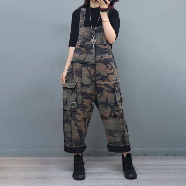 Front Pockets Denim Camo Overalls 90s Bib Overalls for Women