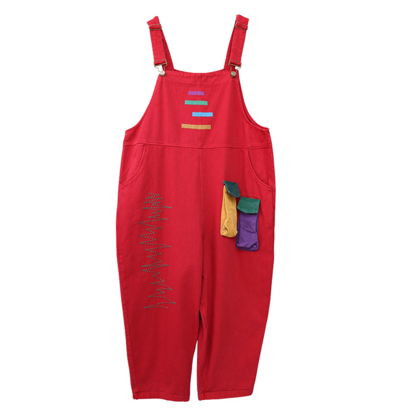 Colorful Pockets Adjustable Straps Overalls Embroidery 90s Overalls in ...