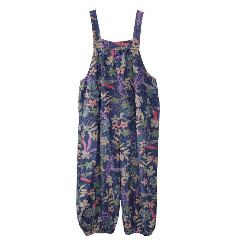 Tropical Flowers Balloon Leg Overalls Plus Size Blue Overalls in Blue ...