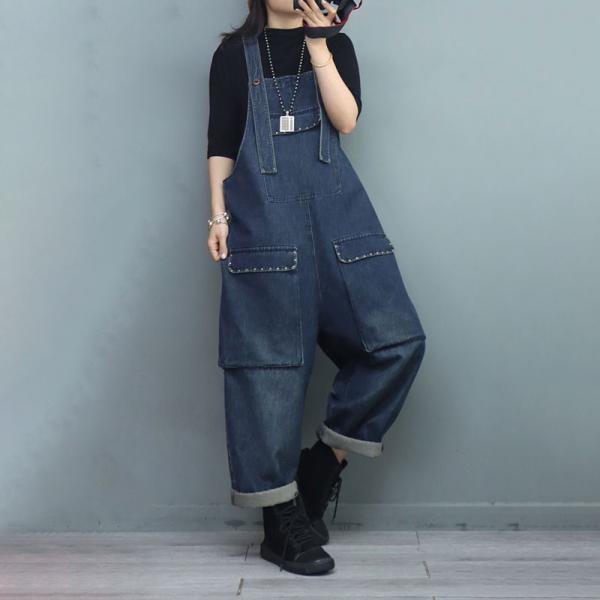 Rivet Pockets 90s Overalls Women Baggy Stone Wash Dungarees