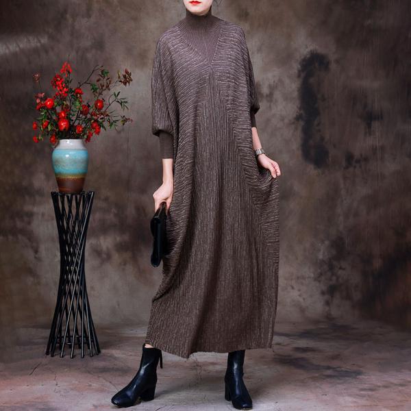 Mock Neck Glittering Jersey Dress Wool Elegant Sweater Dress