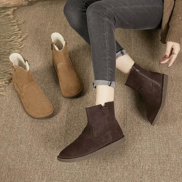 Side Zip Classic Suede Snow Boots Fur Lined Flat Ankle Boots